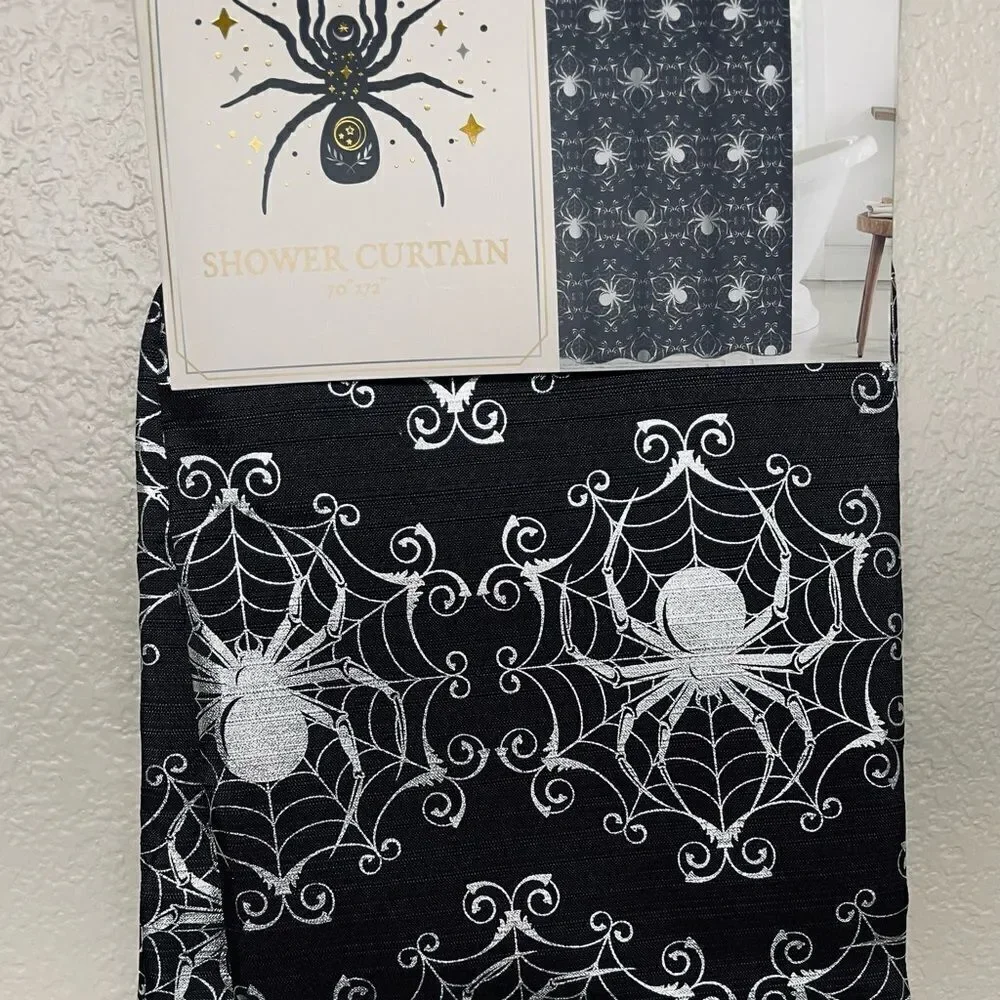 Halloween Spiderweb Black Silver Metallic Shower Curtain